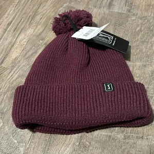 PGA Tour Knit Cuffed Pom Pom Beanie, fleece lined insulated, Burgandy - OSFM
